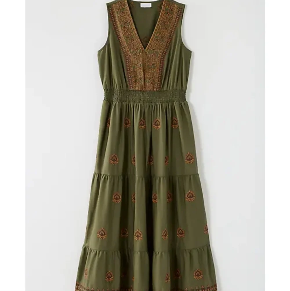 Olive Embroidered V‑Neck Tiered Maxi Dress - Picture 2 of 12